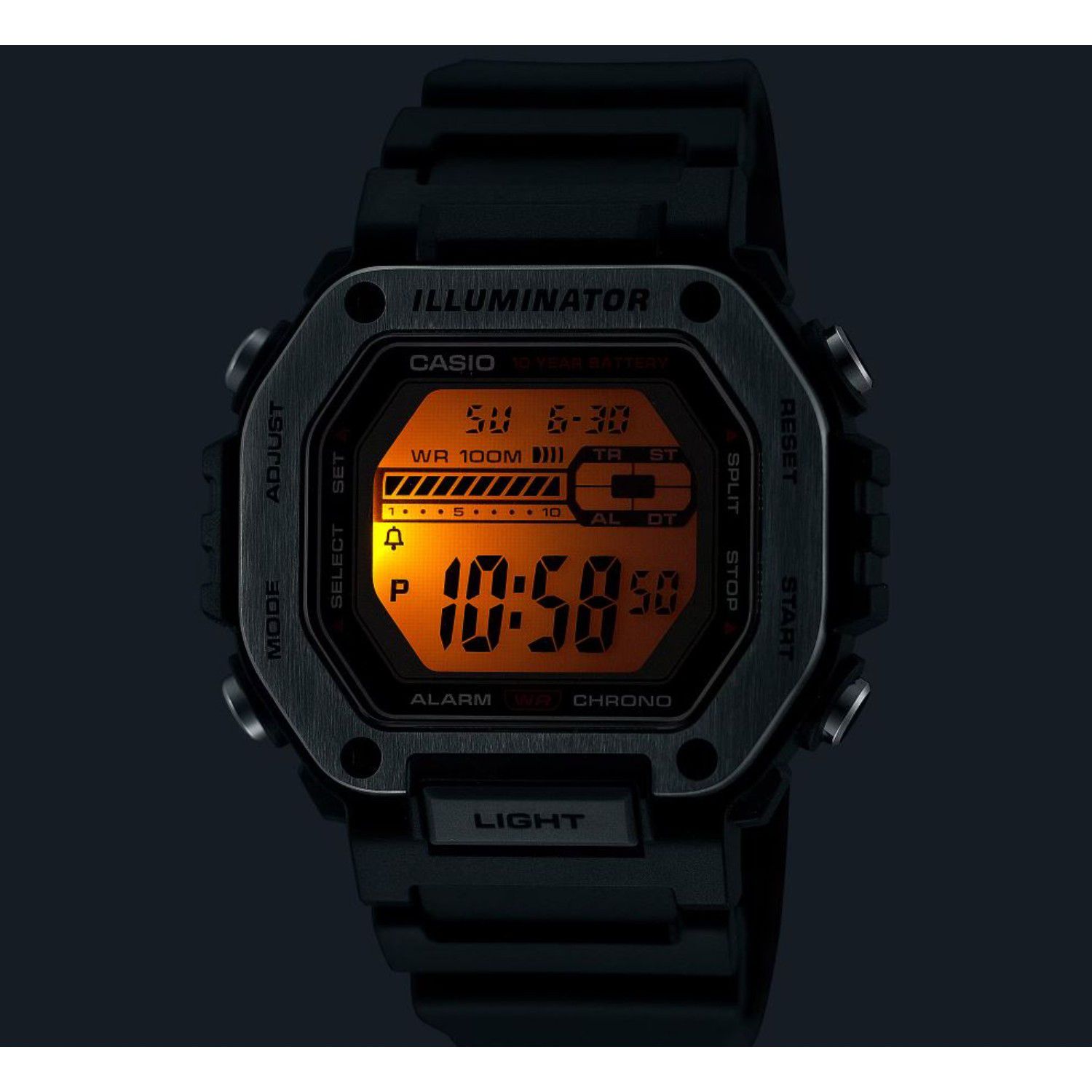 цена Цифровые часы унисекс с панелью — MWD110H Casio, зеленый