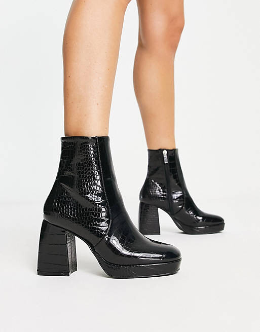 

Черные ботинки на высоком каблуке под крокодила ASOS DESIGN Era