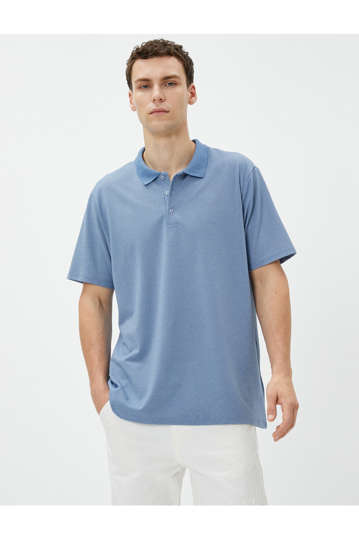 Базовая футболка с воротником-поло на пуговицах с коротким рукавом Koton, синий базовая футболка с воротником поло на пуговицах с коротким рукавом koton хаки
