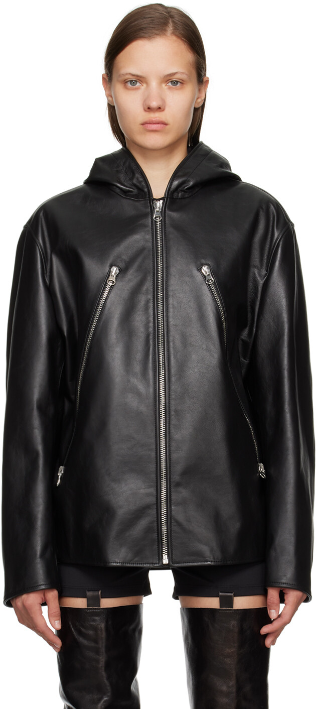 

Черная кожаная косуха с строчкой MM6 Maison Margiela, Черный