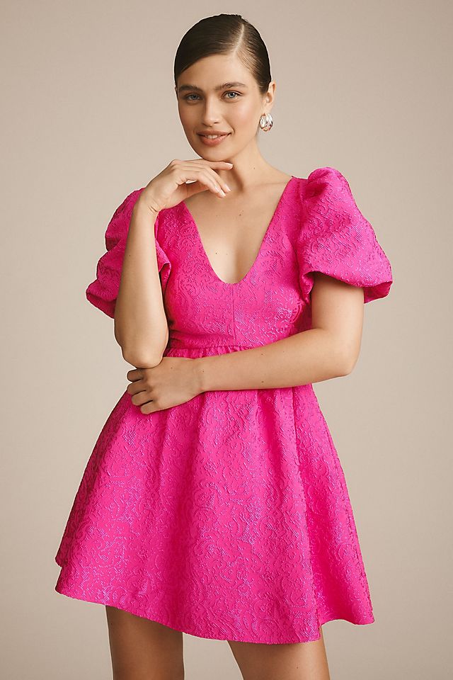 Мини-платье Sachin & Babi с объемными рукавами и V-образным вырезом, розовый