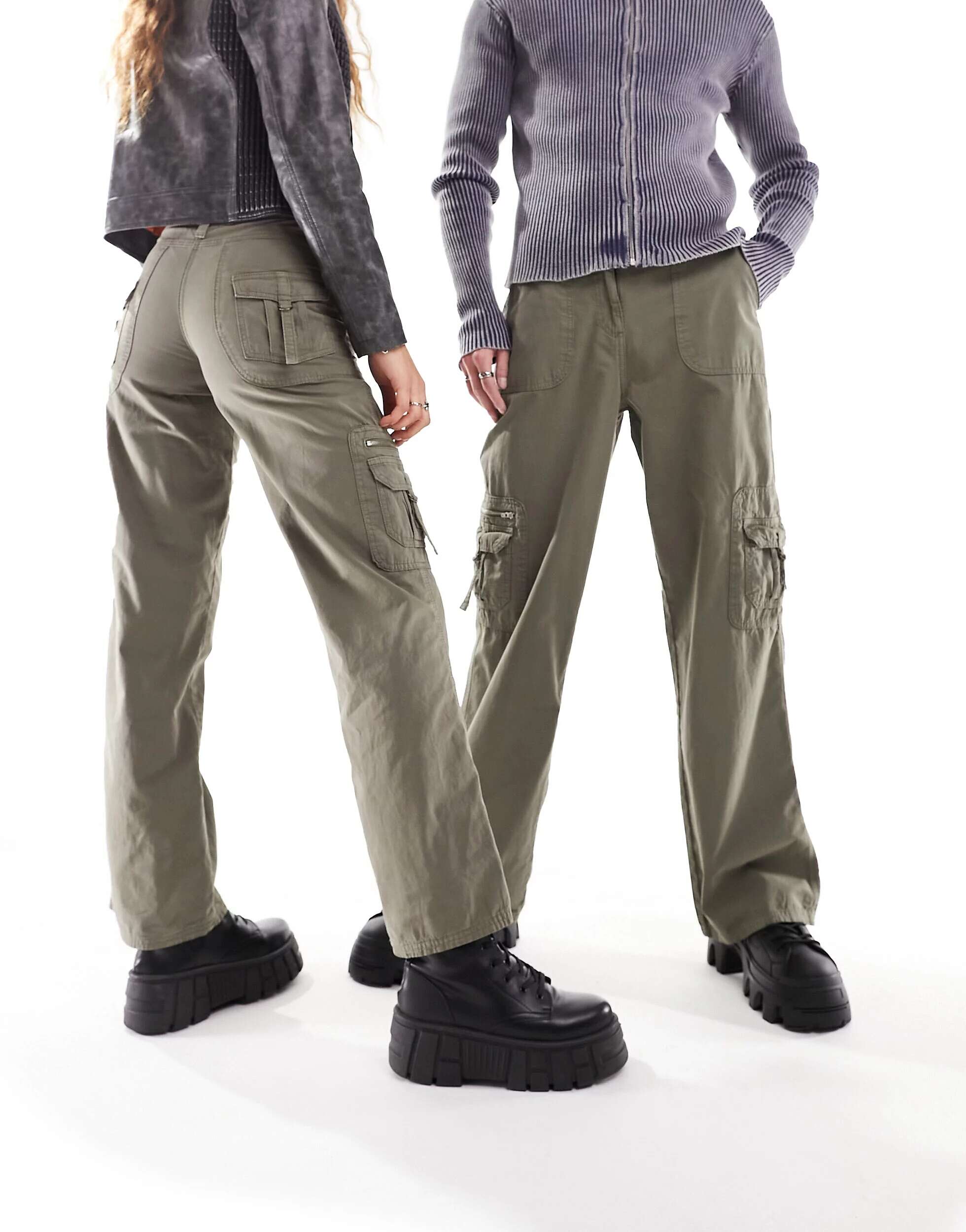 Карманные брюки унисекс Y2K Reclaimed Vintage цвета хаки