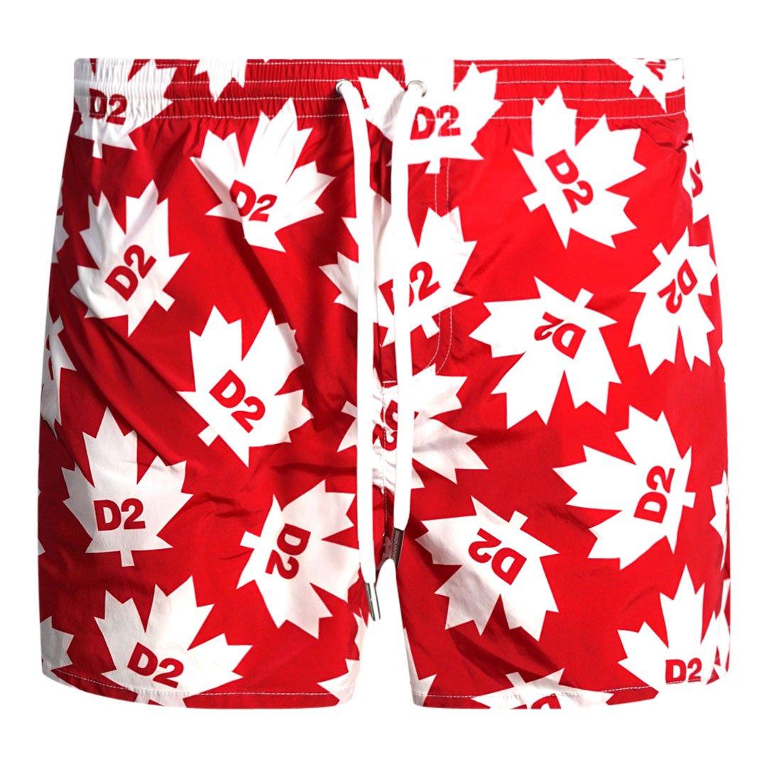 Красные шорты для плавания с логотипом Maple Leaf по всей поверхности Dsquared2, красный черная футболка с логотипом и флагом dsquared2 черный
