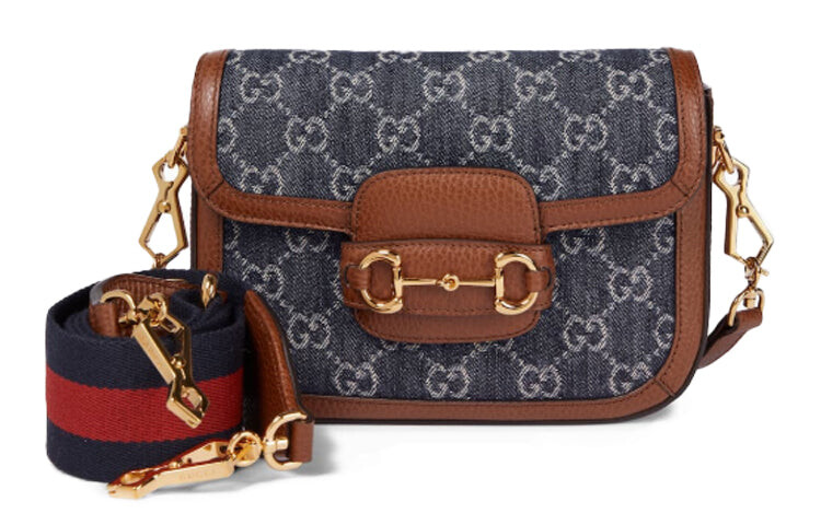 

Сумка GUCCI 1955 Series GG кожаная через плечо, синий/коричневый