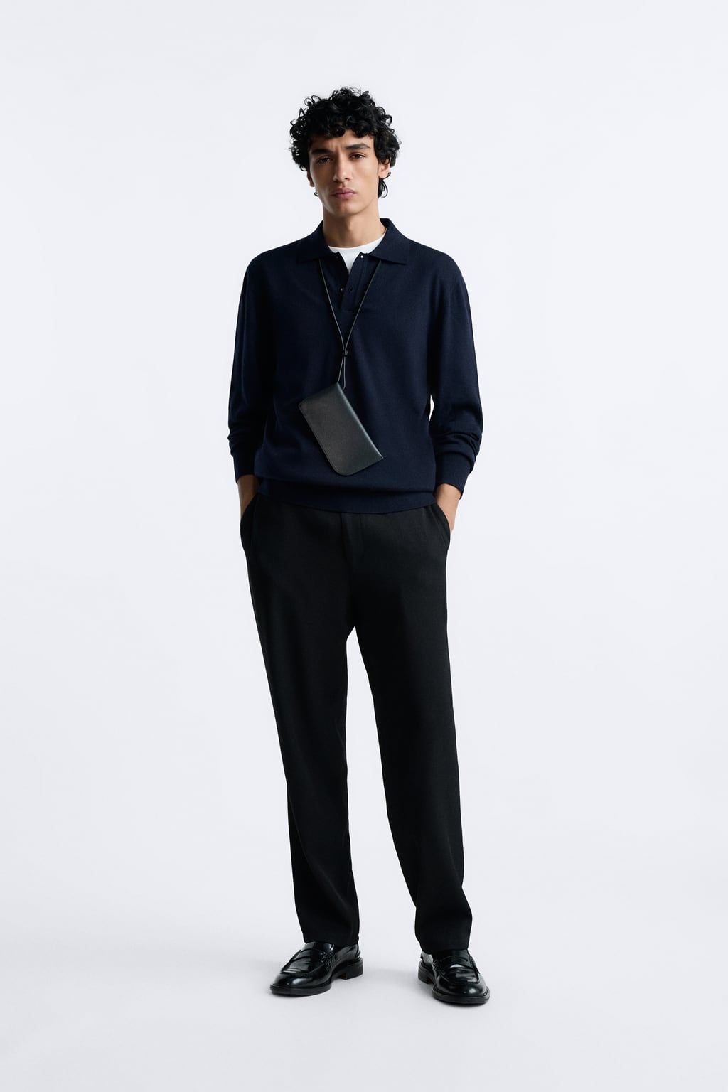 

Рубашка поло из шерсти мериноса 100 ZARA, синий
