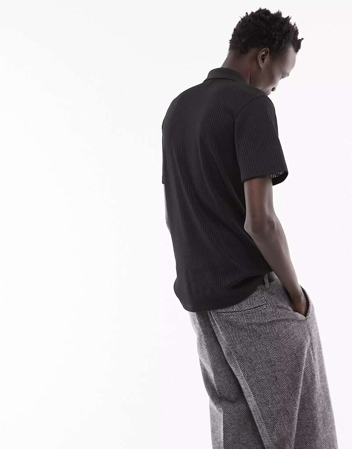 

Черная классическая футболка-поло в рубчик из джерси Topman, Черный