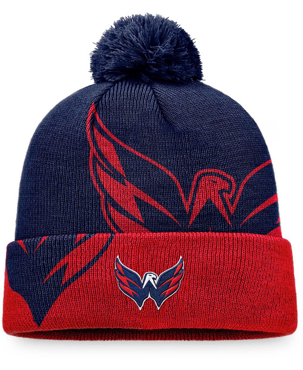 

Мужская темно-синяя, красная вязаная шапка Washington Capitals Block Party с манжетами и помпоном Fanatics
