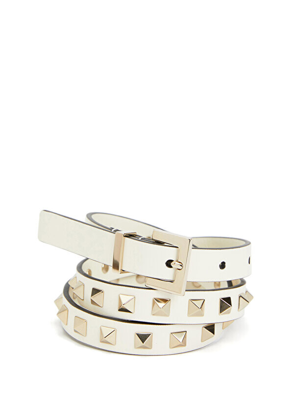 

Женский кожаный ремень rockstud ecru Valentino Garavani