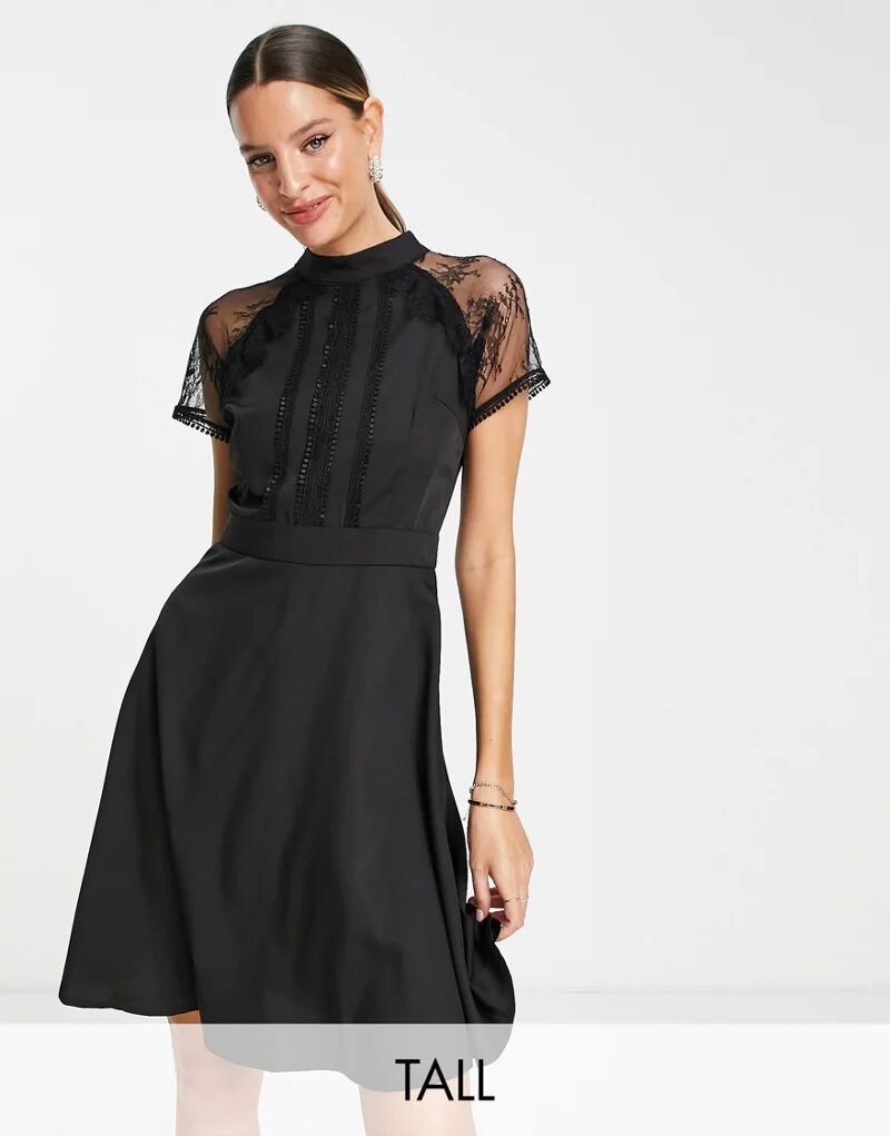 Черное кружевное мини-платье А-силуэта Liquorish Tall