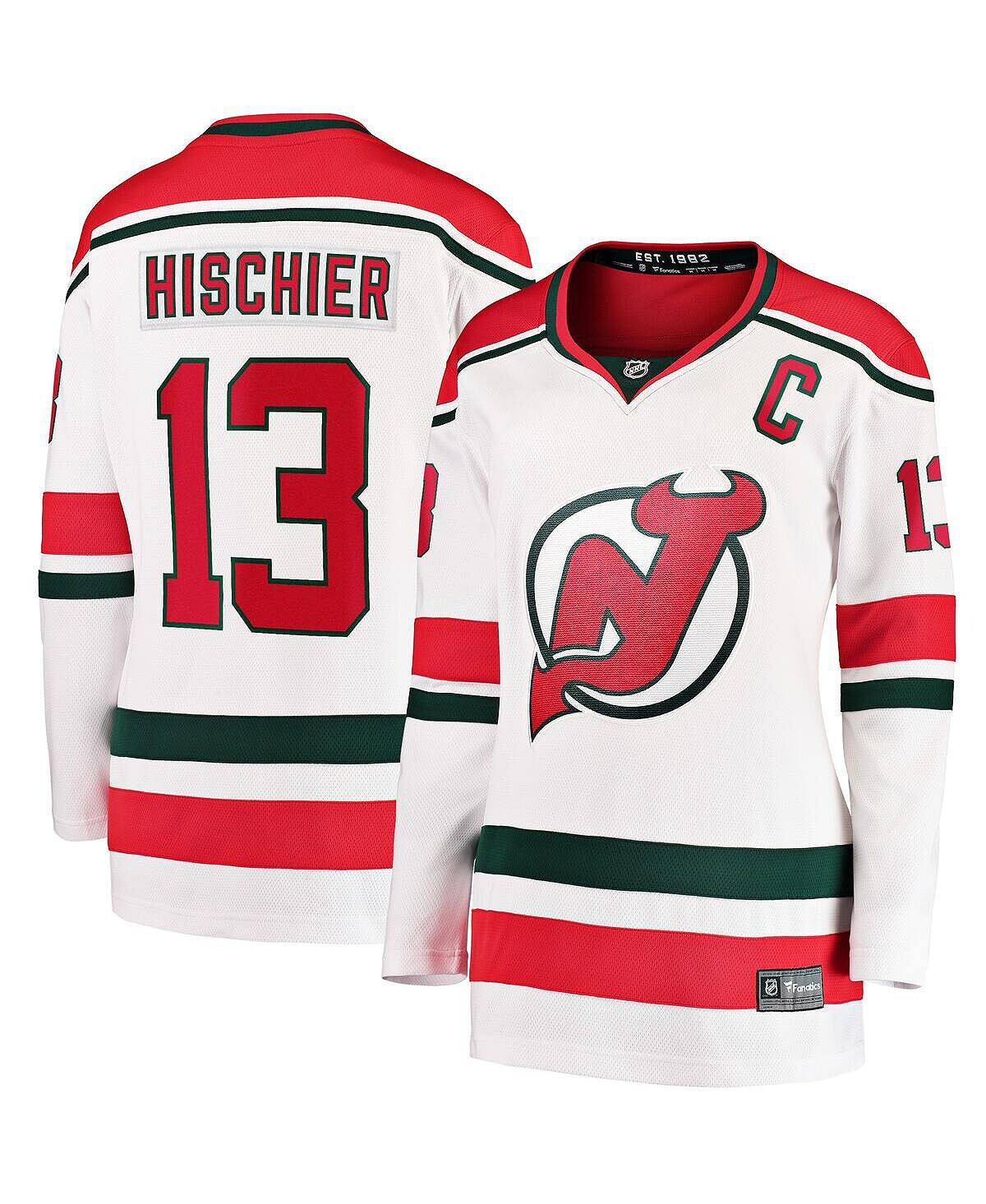 

Женская фирменная белая футболка New Jersey Devils 2022/23 с логотипом Нико Хишира Heritage Premier Premier Fanatics, белый
