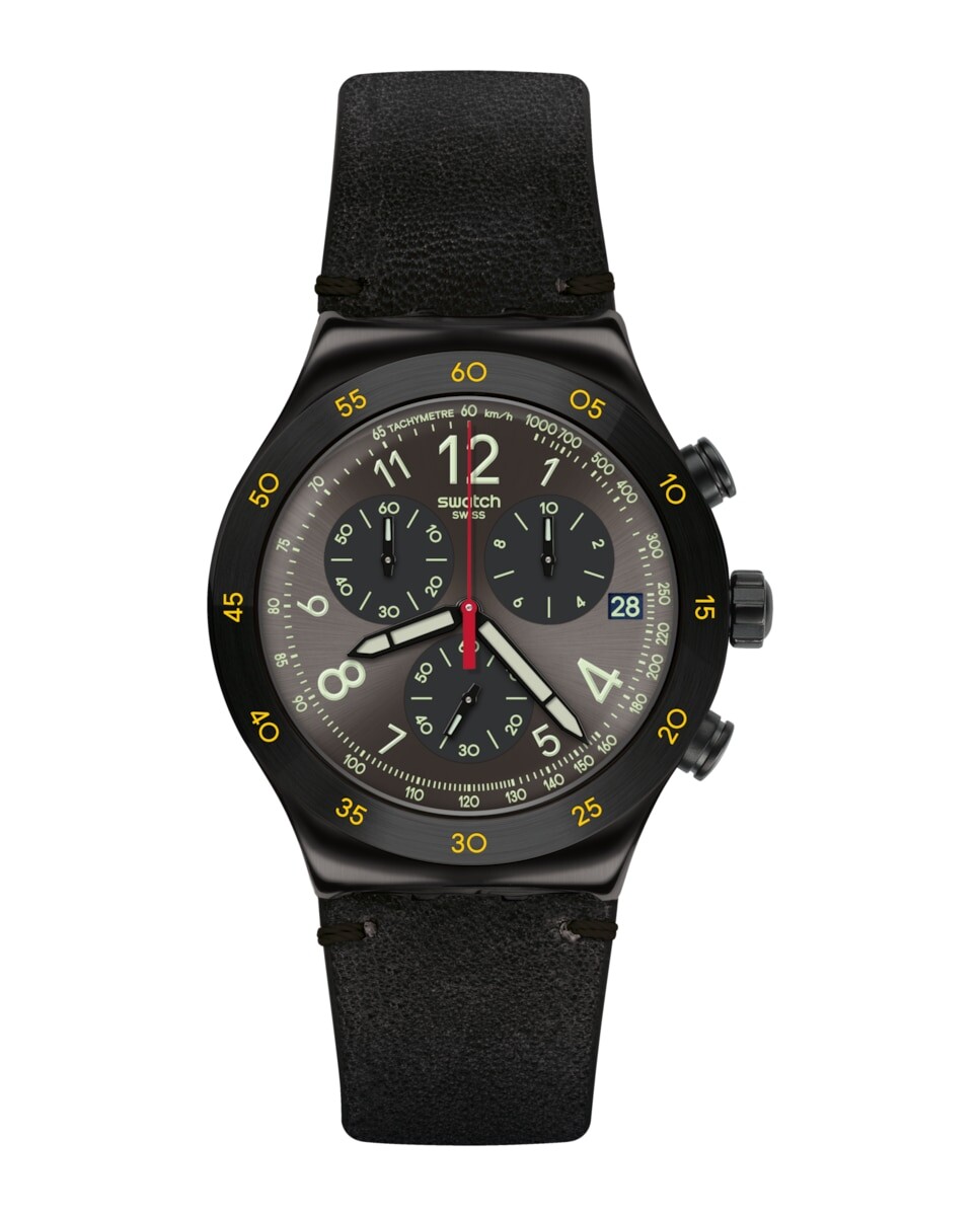 

Часы Vidi с черным кожаным ремешком Swatch, черный