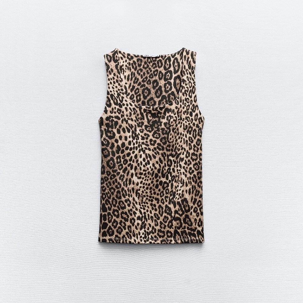 

Топ Zara Polyamide With Wide Straps, леопардовый принт
