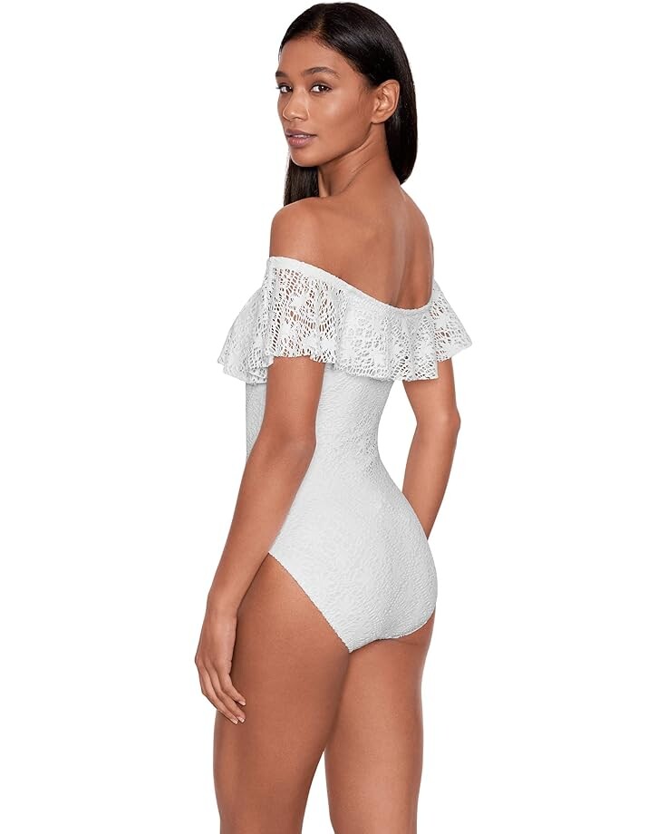 

Купальник LAUREN Ralph Lauren Crochet Ruffle Off-the-Shoulder One-Piece, белый