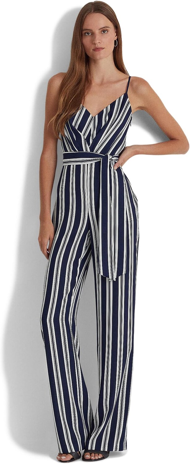 

Полосатый комбинезон из крепа с поясом LAUREN Ralph Lauren, цвет Navy/White