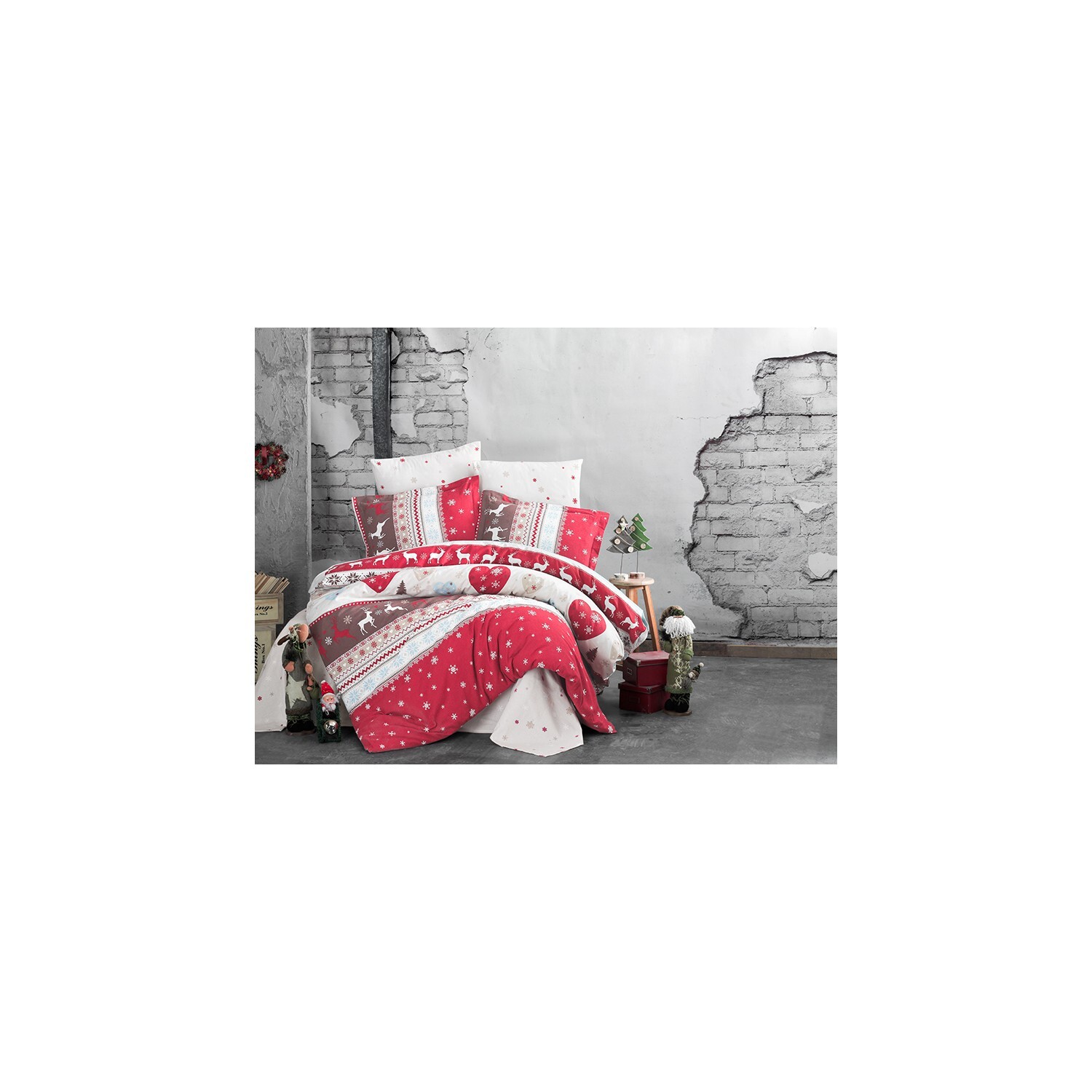 

Комплект постельного белья Clasy Ranforce Double Santa V1 Бордовый Красный