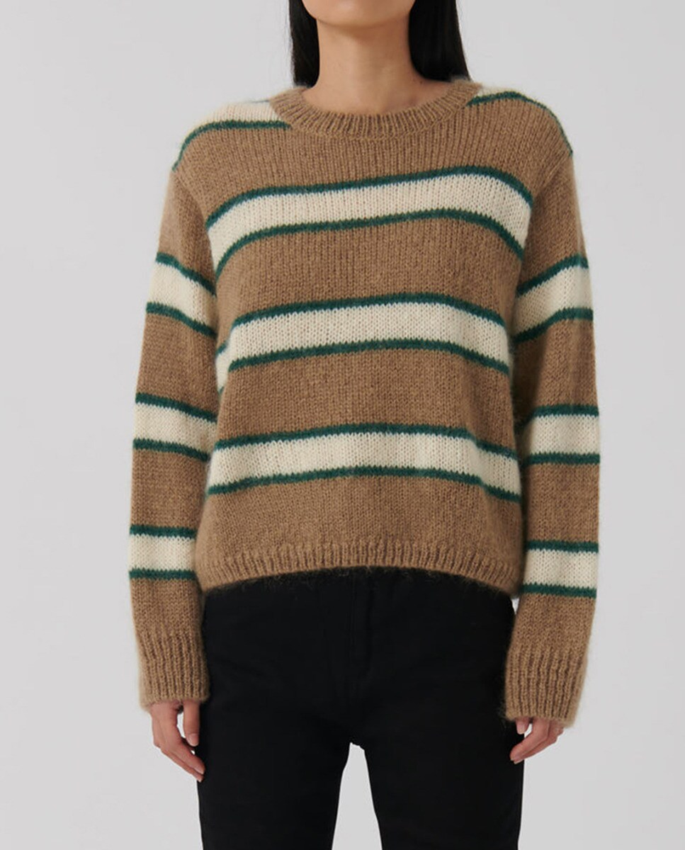 цена Женский вязаный свитер с круглым вырезом и в полоску Loreak Mendian, светло-коричневый