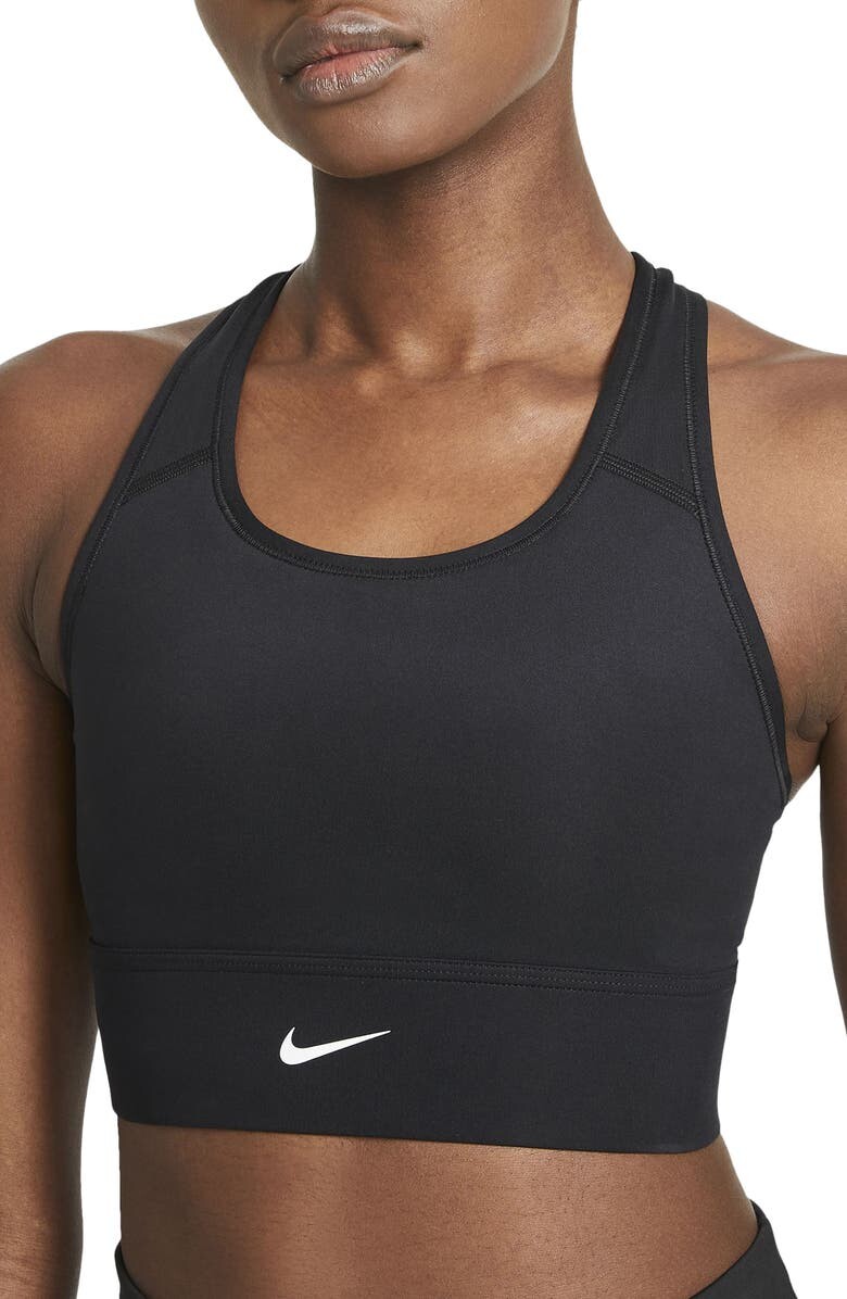 

Удлиненный спортивный бюстгальтер с подкладками Dri-FIT Swoosh NIKE, черно-белый