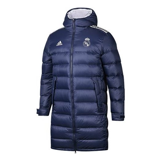 Пуховик adidas Real Madrid Soccer/Football Stay Warm hooded mid-length Down Jacket Navy Blue, синий