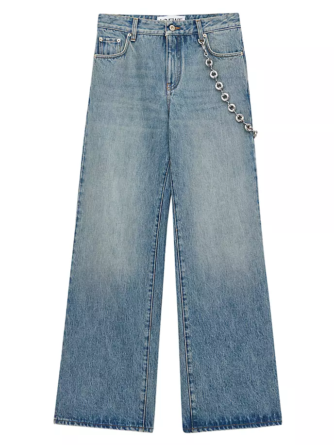 Широкие джинсы с цепочкой Loewe, цвет washed denim