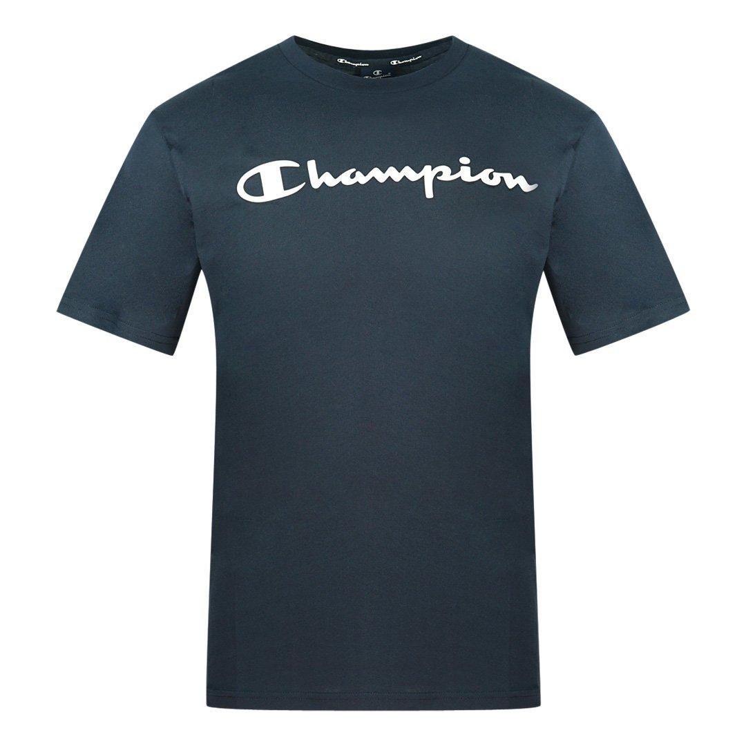 Темно-синяя футболка Classic Script Logo Champion, синий футболка мтс штрих код темно синяя xxl