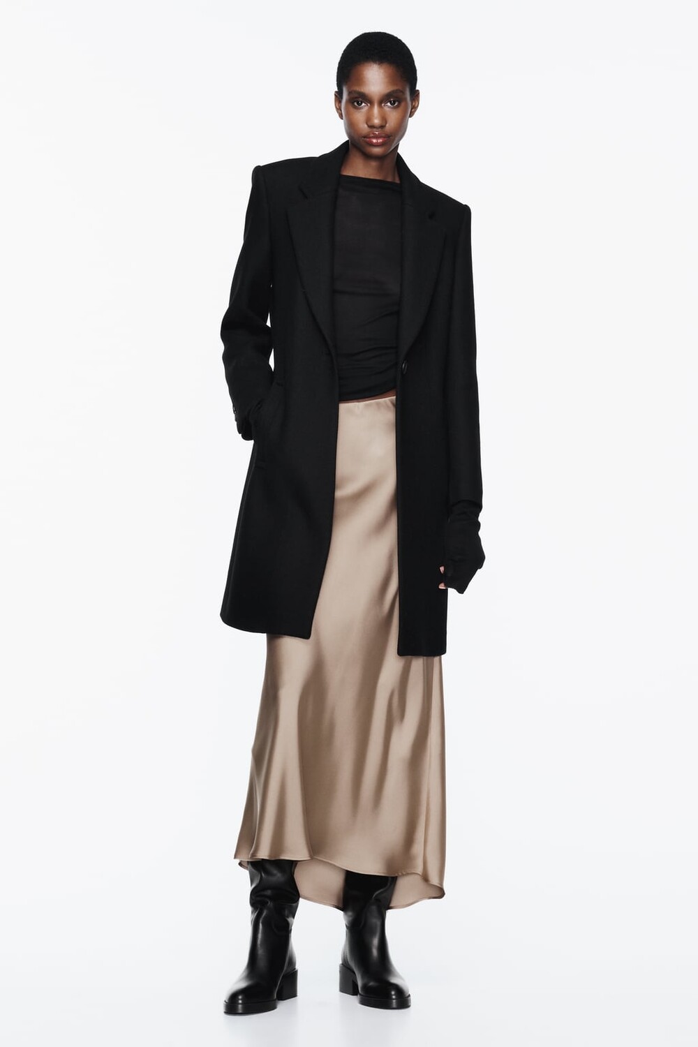 

Пальто из смесовой шерсти ZARA, черный