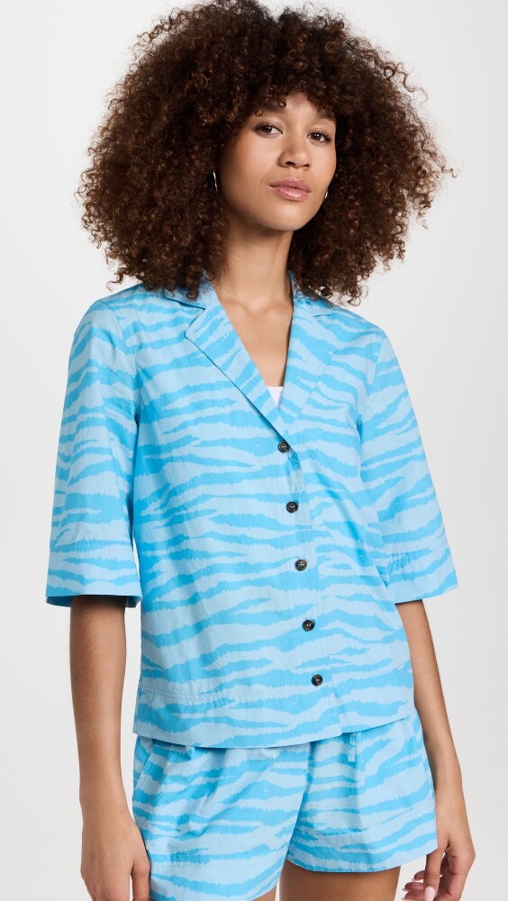 

Рубашка GANNI Printed Cotton, синий