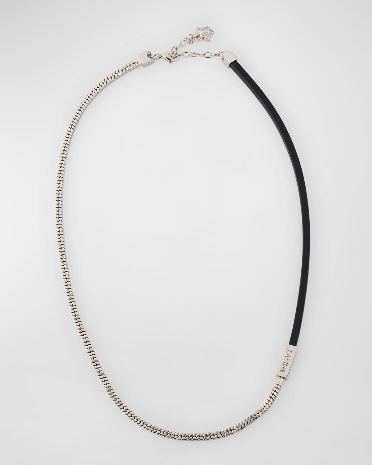 

Мужское колье-цепочка из металла и кожи Versace, цвет 4J750 Palladium Black