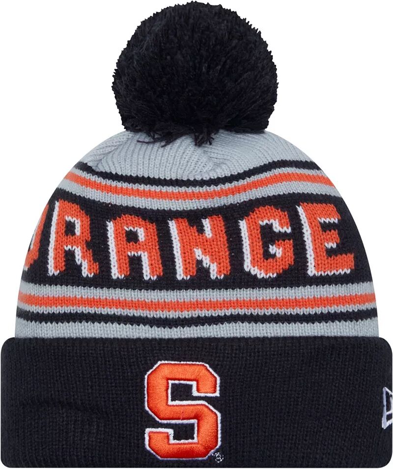 Мужская шапка New Era Syracuse оранжево-синяя с помпоном и надписью