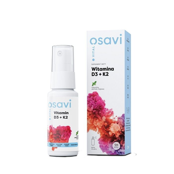 Витамин Д3 + К2 Osavi Witamina D3+K2 Spray Doustny Smak Miętowy, 25 мл витамин д3 к2 aura herbals witamina d3 k2 krople 30 мл