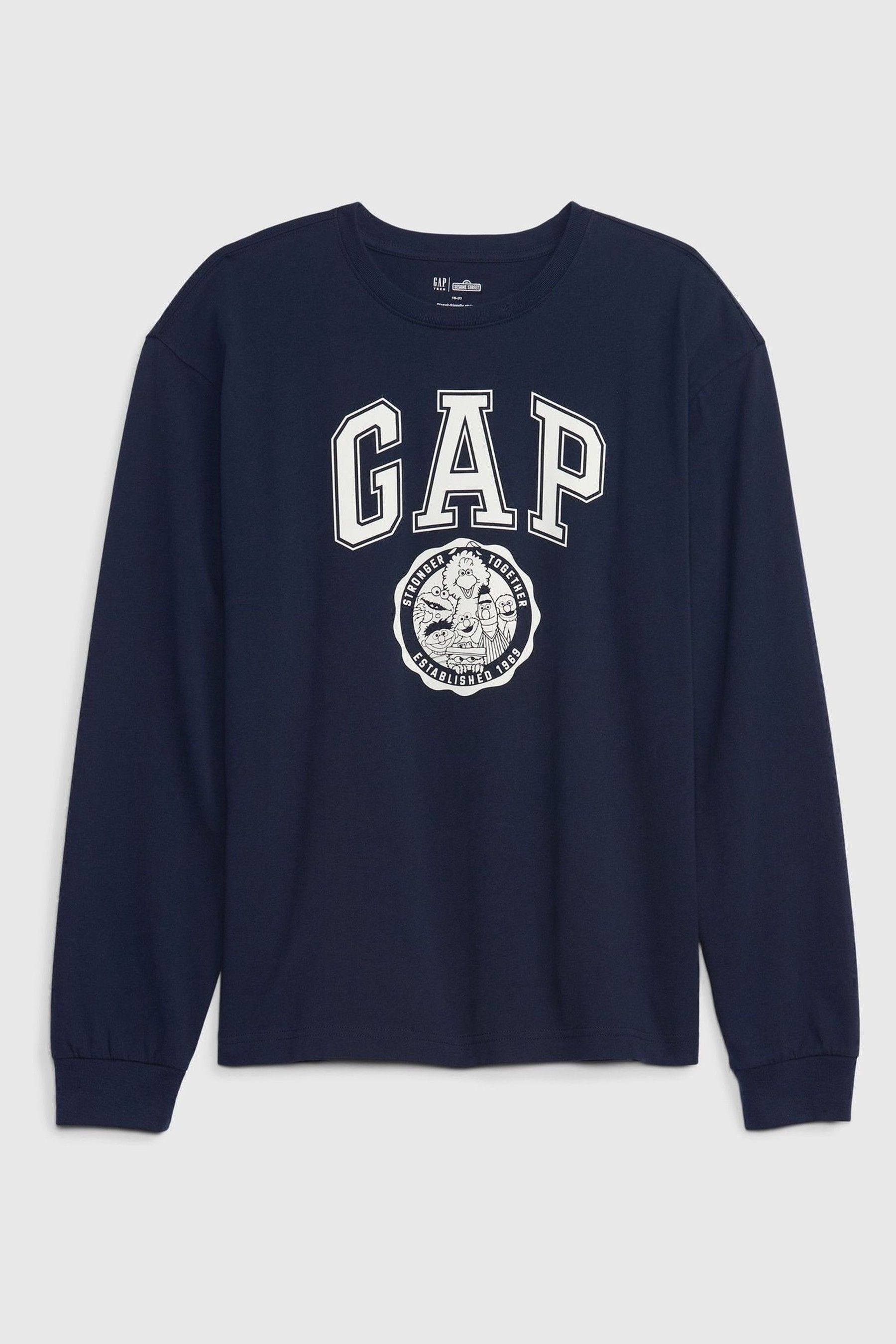 

Футболка из органического хлопка с графикой для подростков Улица Сезам Gap, синий