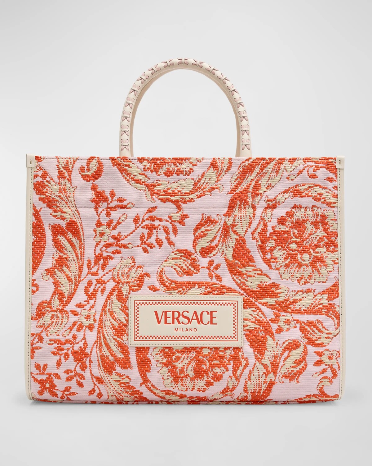 

Большая сумка-тоут из парусины Barocco Versace, цвет Multicolor Ivory Coral