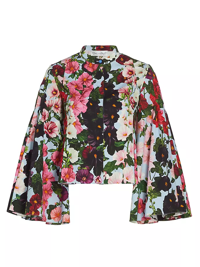 

Блузка из поплина с принтом Hollyhocks Oscar De La Renta, цвет pink pale blue