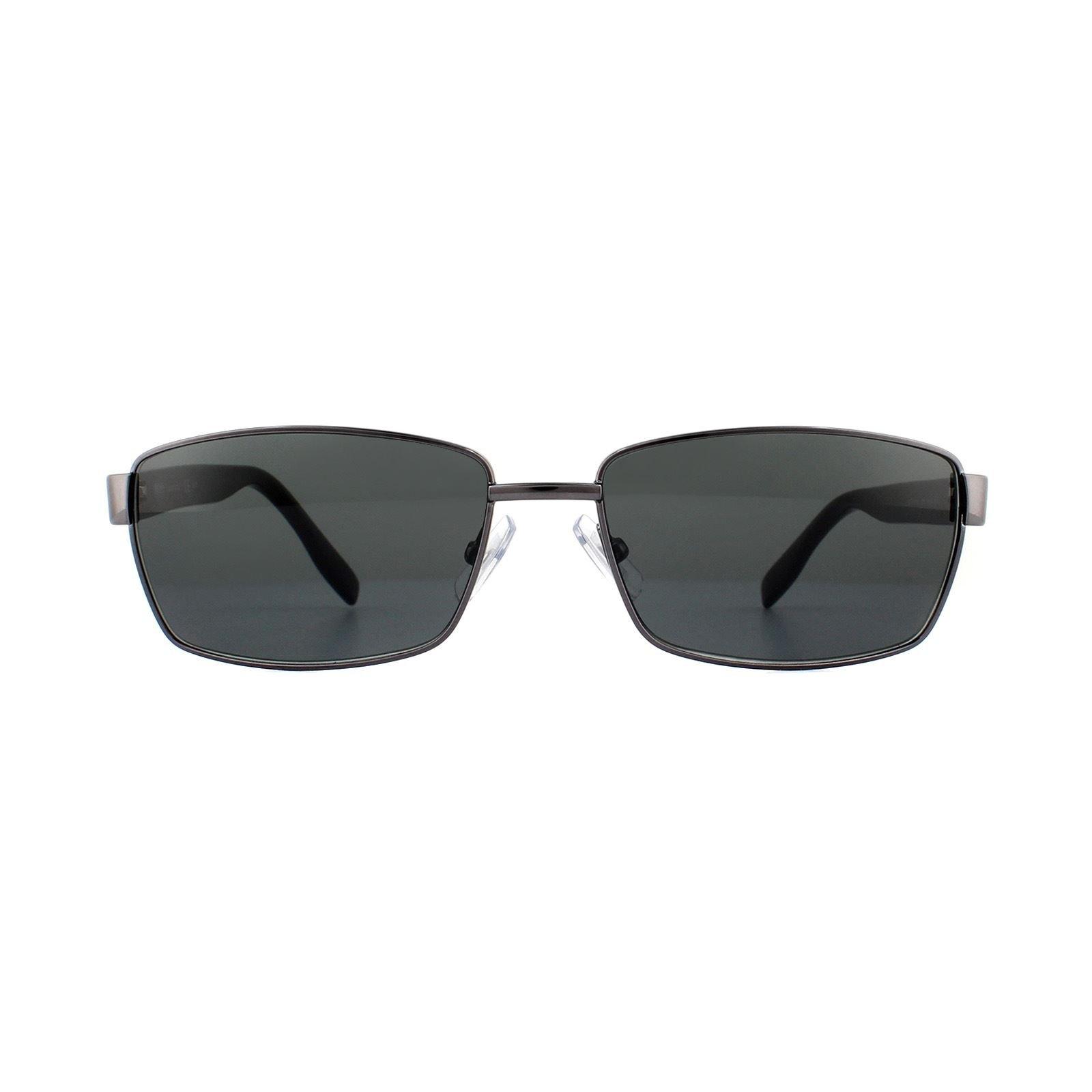 Прямоугольные тёмно-рутениевые чёрно-серые солнцезащитные очки Hugo Boss, серый