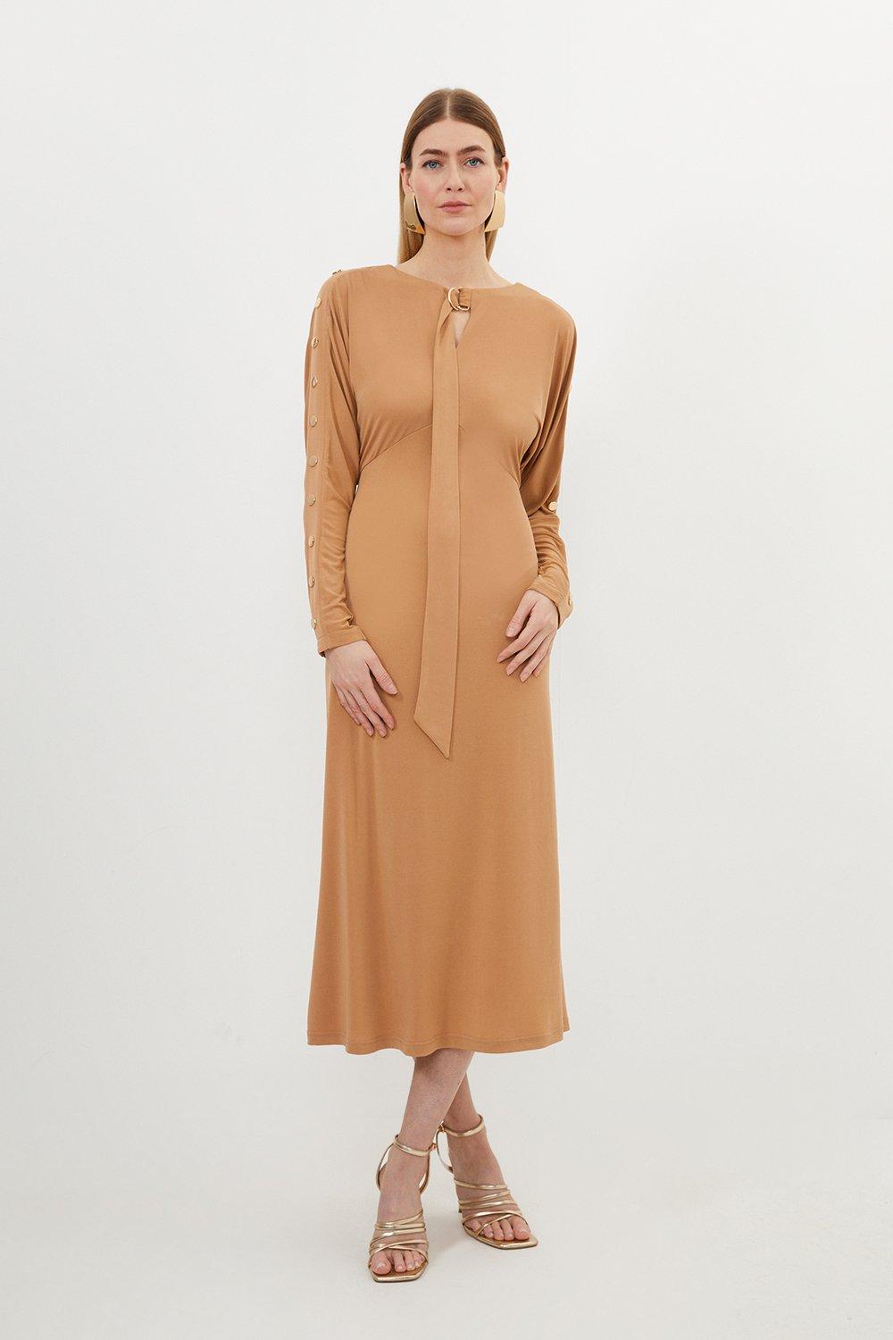 цена Платье миди из крепа с завязками и завязками Keyhole Karen Millen, коричневый