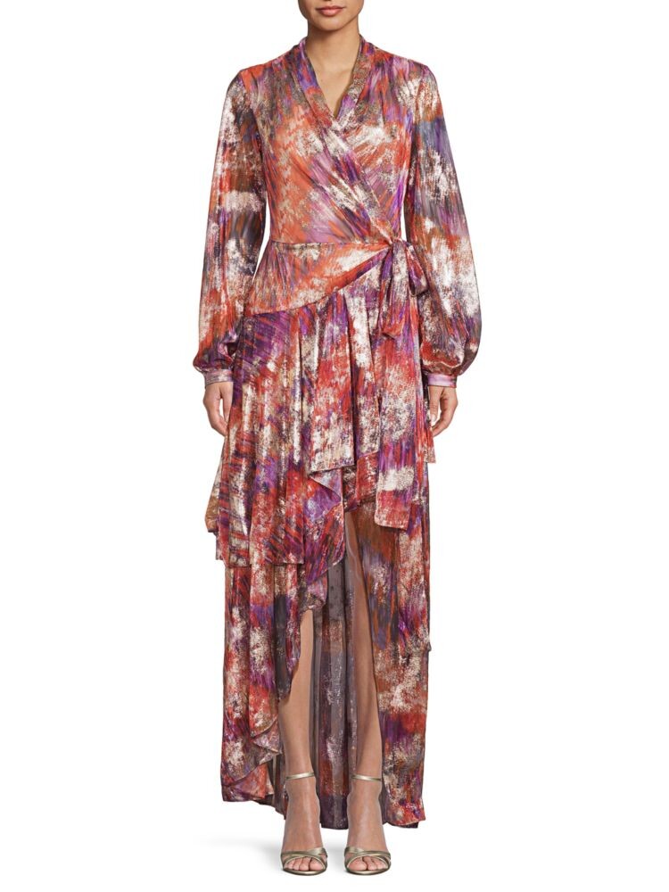 

Платье с запахом и высоким вырезом цвета металлик Tie Dye Patbo, цвет Purple Orange Multicolor
