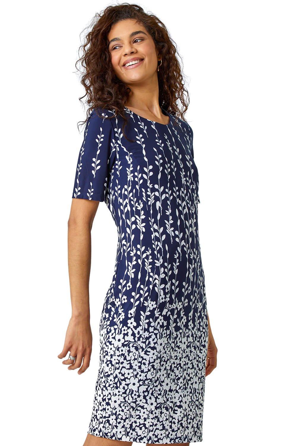 Платье прямого кроя с цветочным принтом и каймой Roman, синий платье gar metric комбинированное с цветочным принтом 42 размер