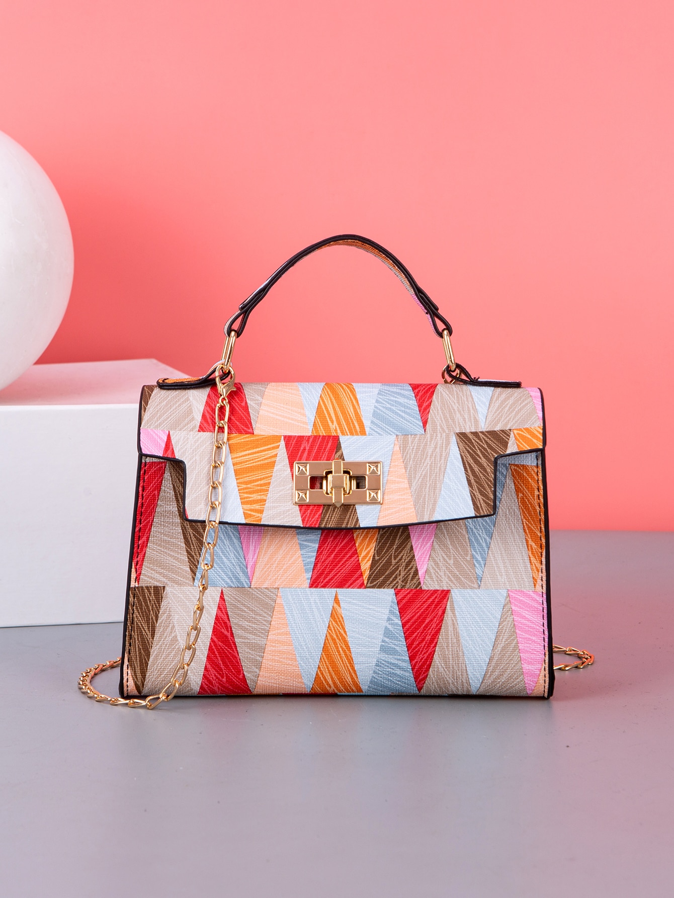 Маленькая квадратная сумка через плечо с цепочным ремешком и модной сумочкой с принтом, многоцветный маленькая сумка шоппер с цветочным принтом многоцветный