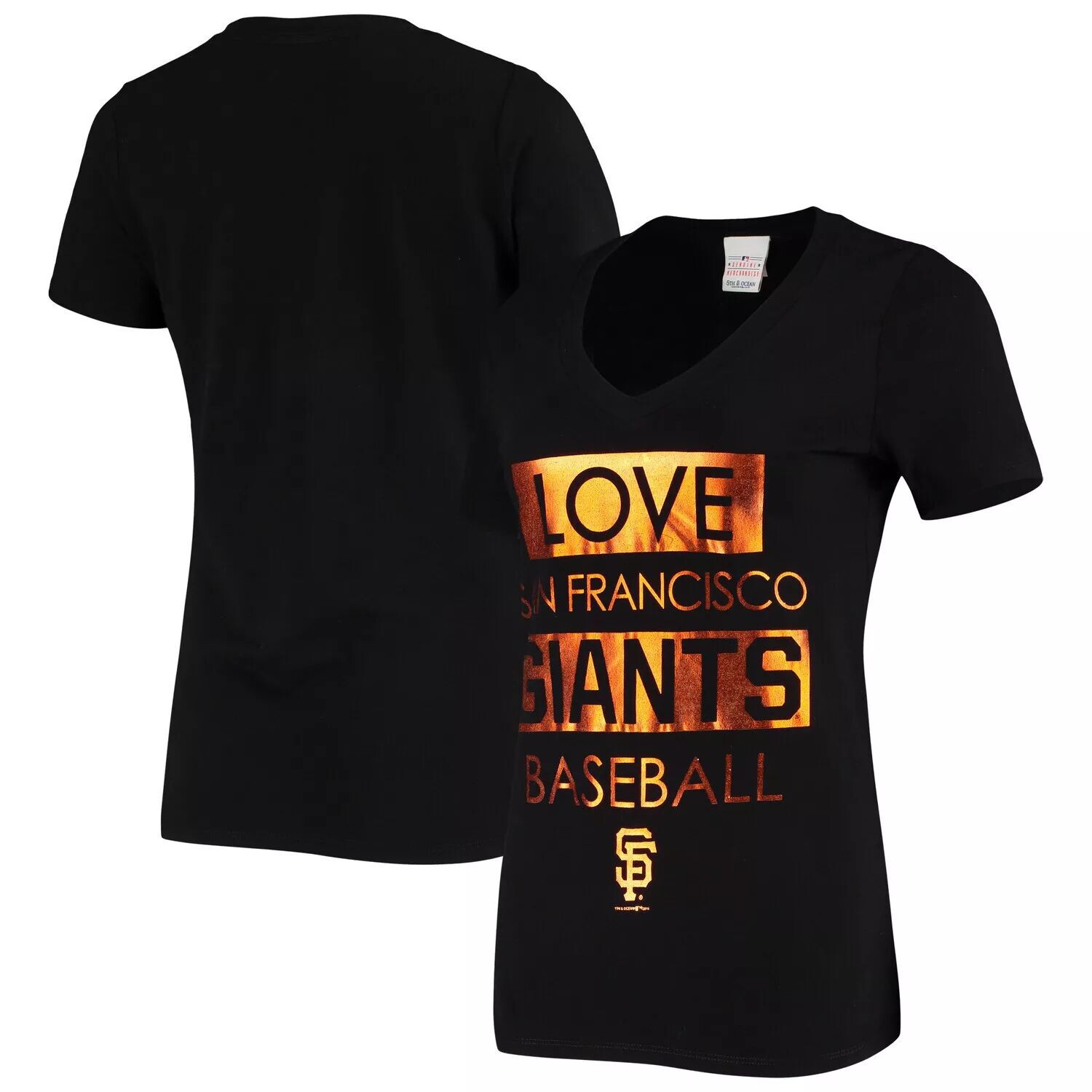 

Женская черная футболка с v-образным вырезом 5th & Ocean by New Era San Francisco Giants New Era