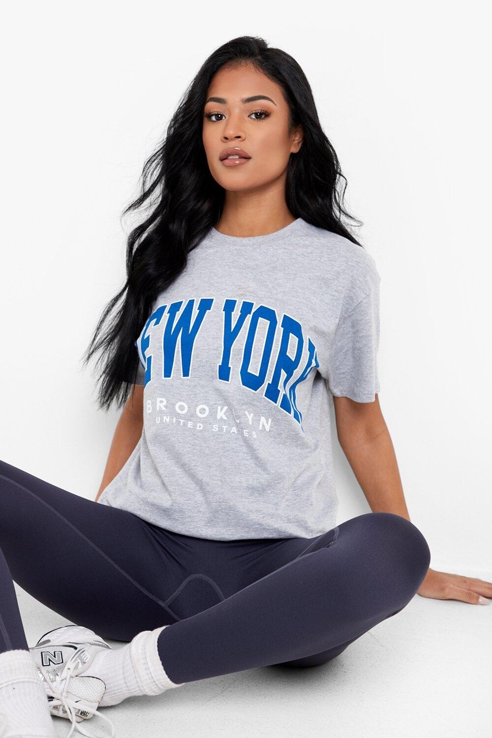

Футболка оверсайз с принтом tall new york Boohoo, серый
