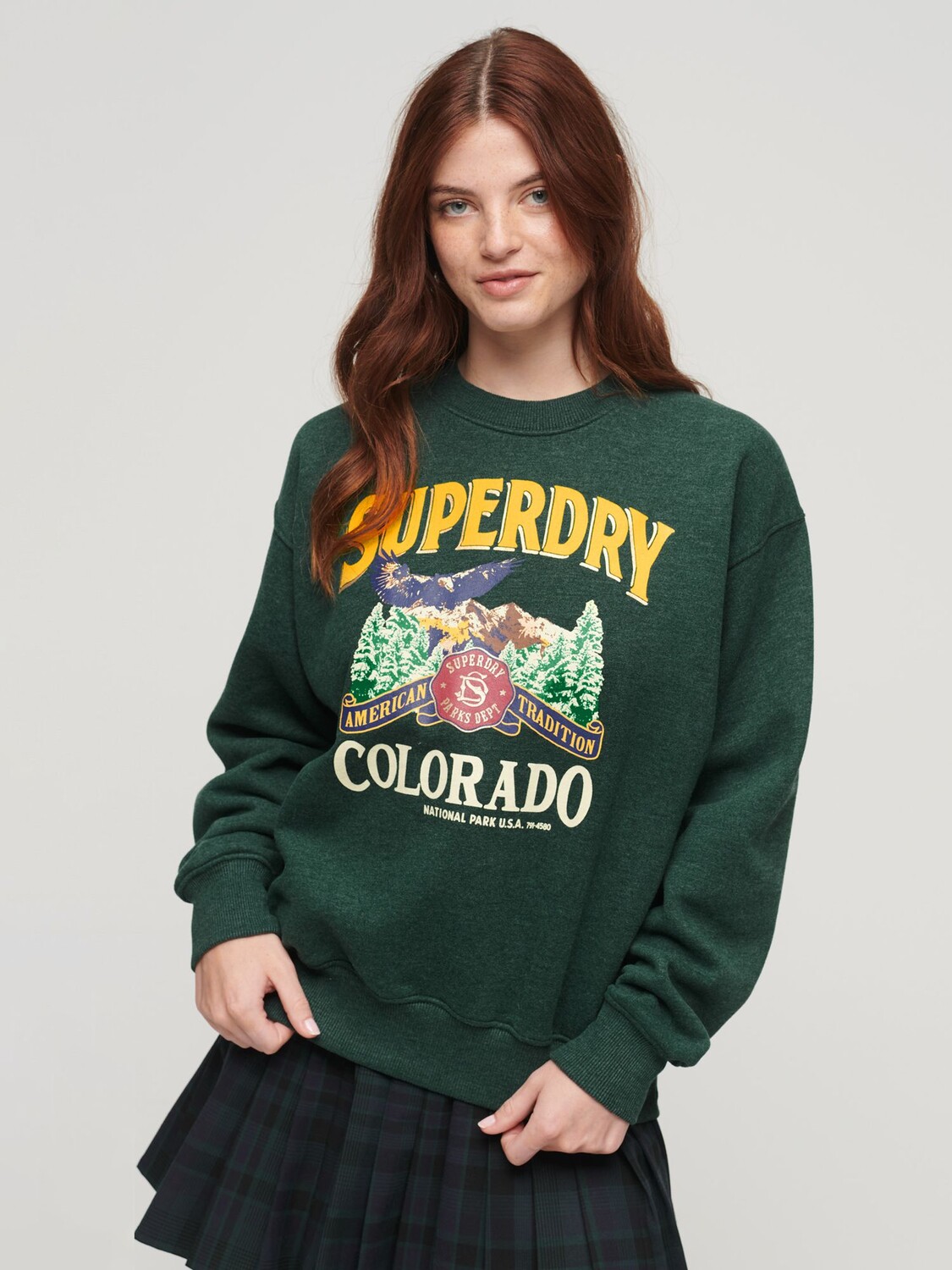 

Джемпер с круглым вырезом и сувениром для путешествий Superdry, зеленый/мульти