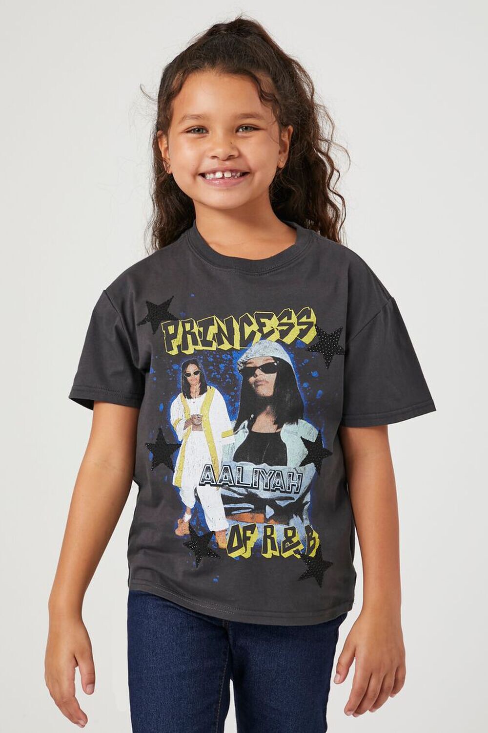 

Футболка с заклепками для девочек Aaliyah Forever 21, угольный