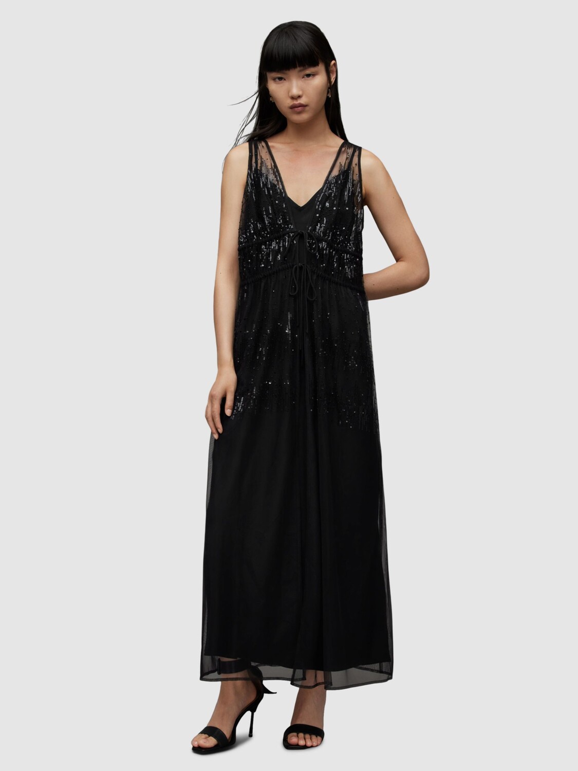 

Платье макси с вышивкой AllSaints Robin, черное