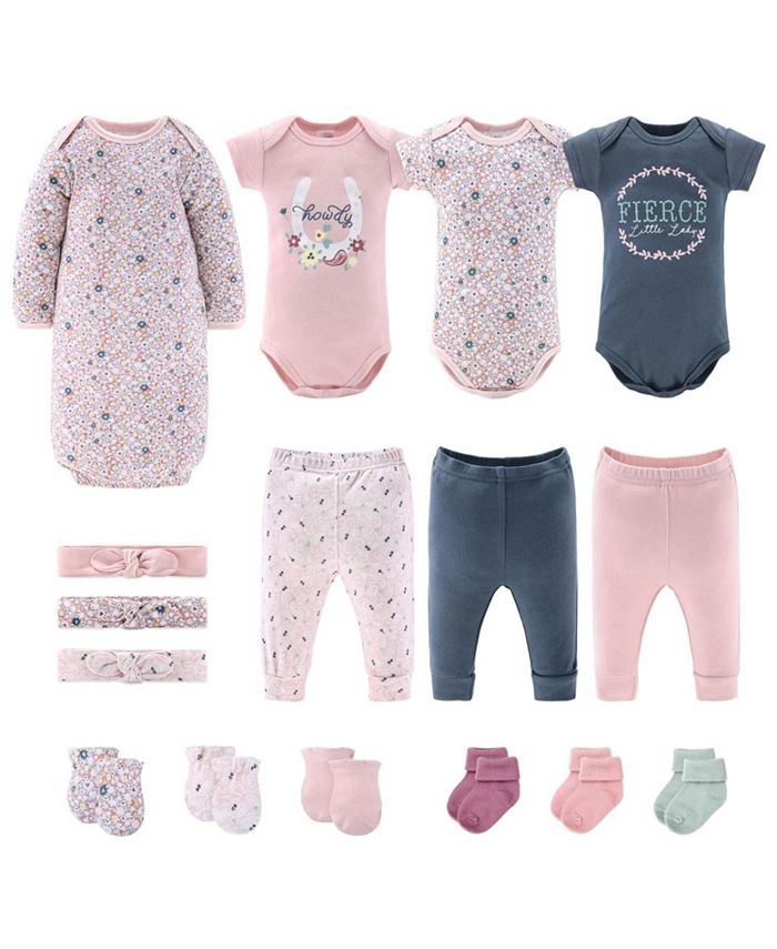 цена Подарочный набор Layette для новорожденных, сине-розовый с цветочным принтом прерий, 16 основных предметов, The Peanutshell, мультиколор
