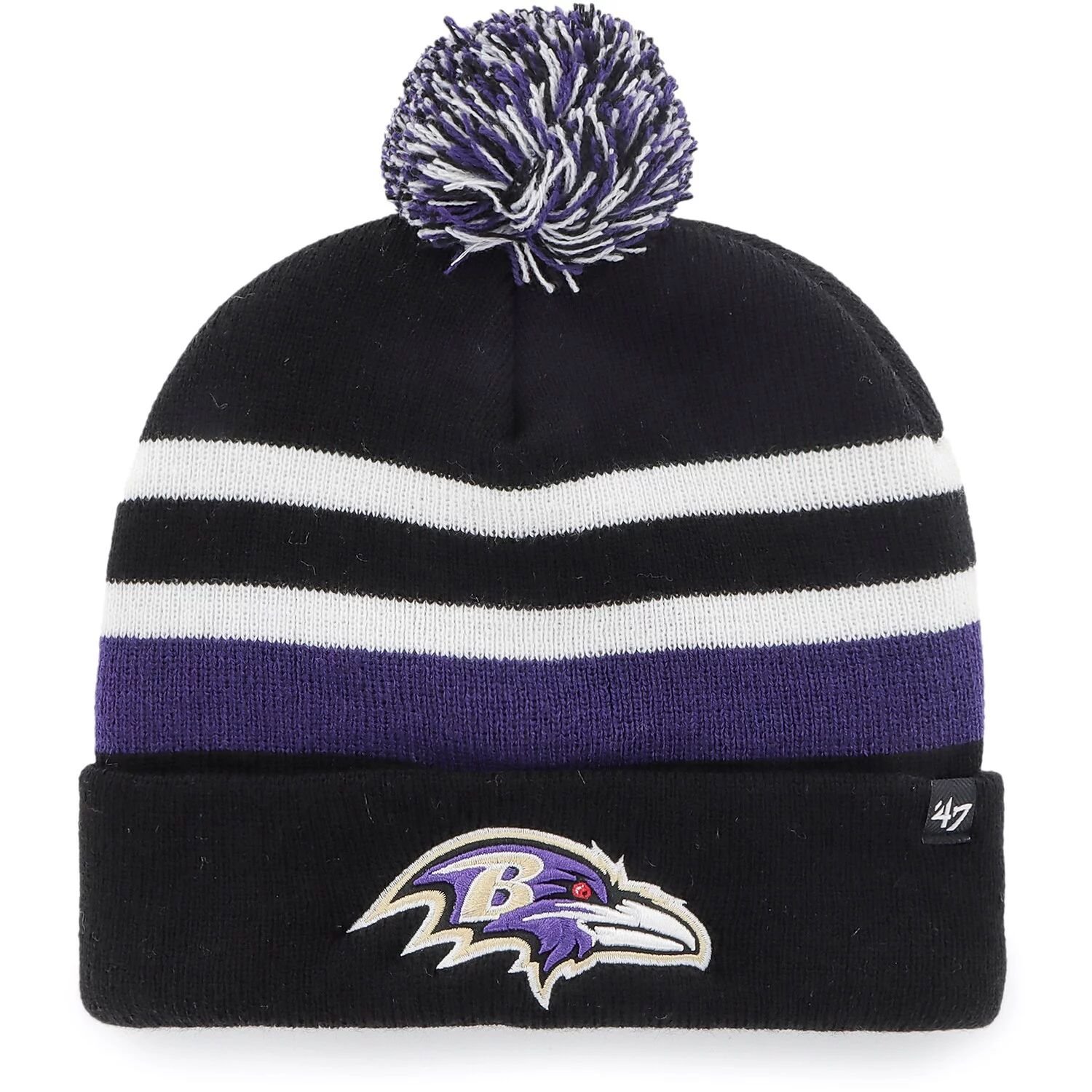 

Мужская черная вязаная шапка с манжетами и помпоном Baltimore Ravens State Line '47 47 Brand