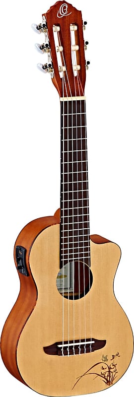 Акустическая гитара Ortega Guitars RGL5CE Bonfire Series 6-String Guitarlele with Tortoise Binding and Laser Etching, with Built-in Electronics & Cutaway ortega rgl5ce
