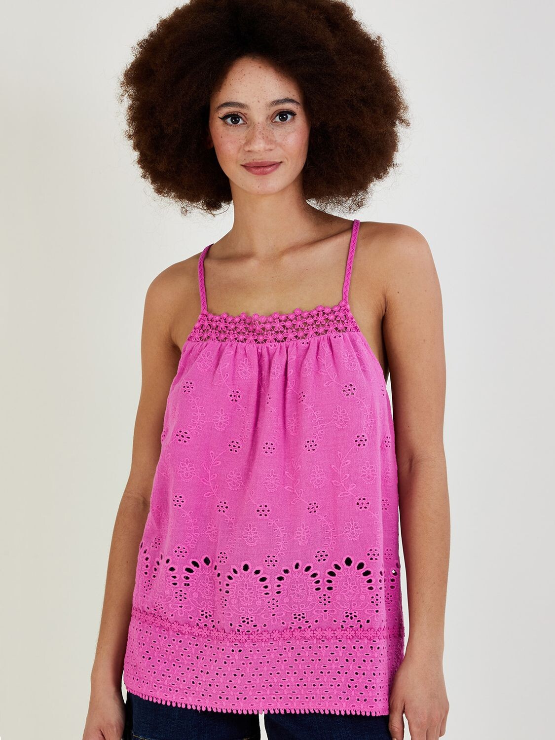 

Топ на бретельках Monsoon Broderie Anglaise, розовый