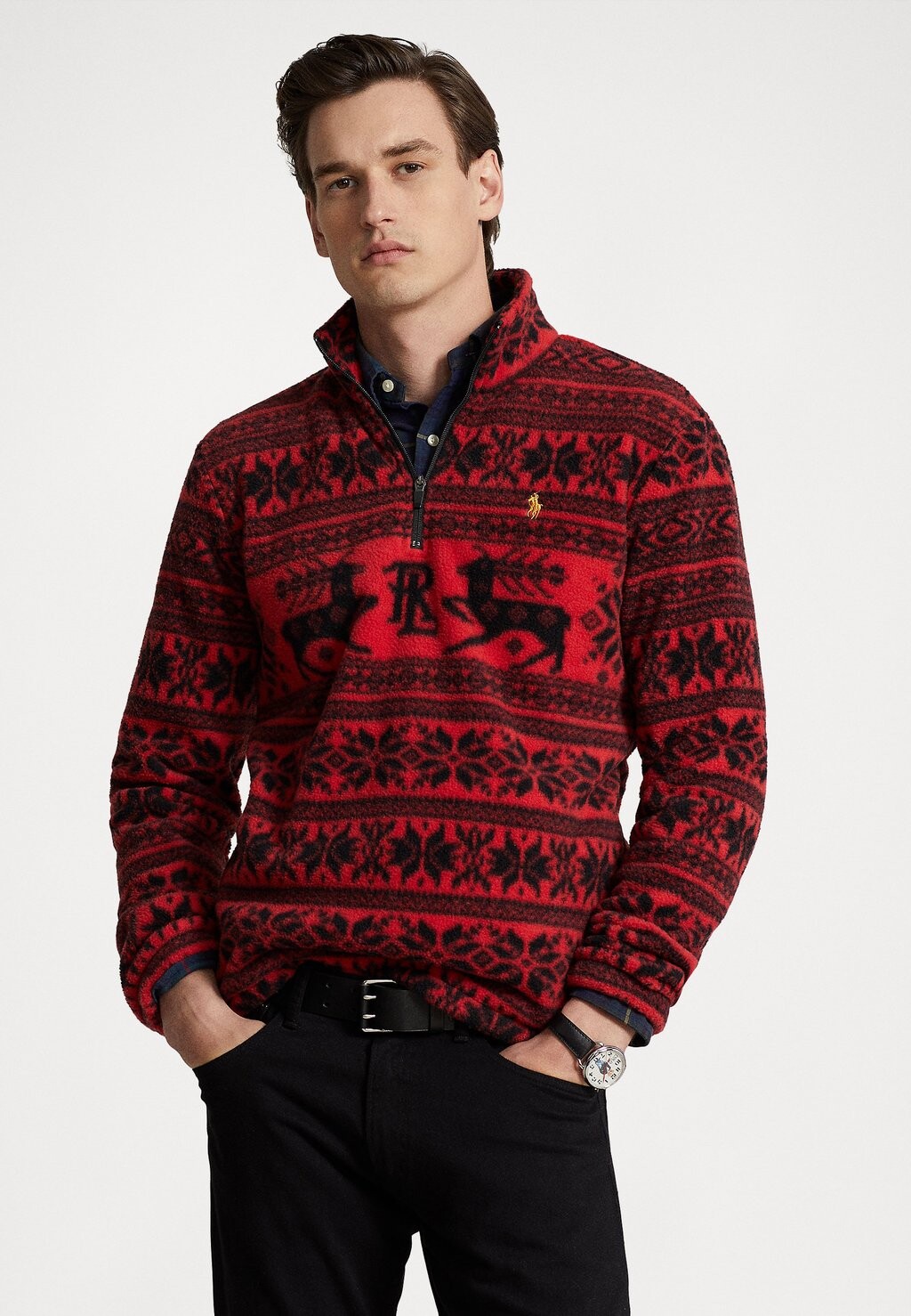 

Флисовый джемпер Polo Ralph Lauren ДЛИННЫЙ РУКАВ НА ПОЛОВИННОЙ МОЛНИИ, цвет martin red
