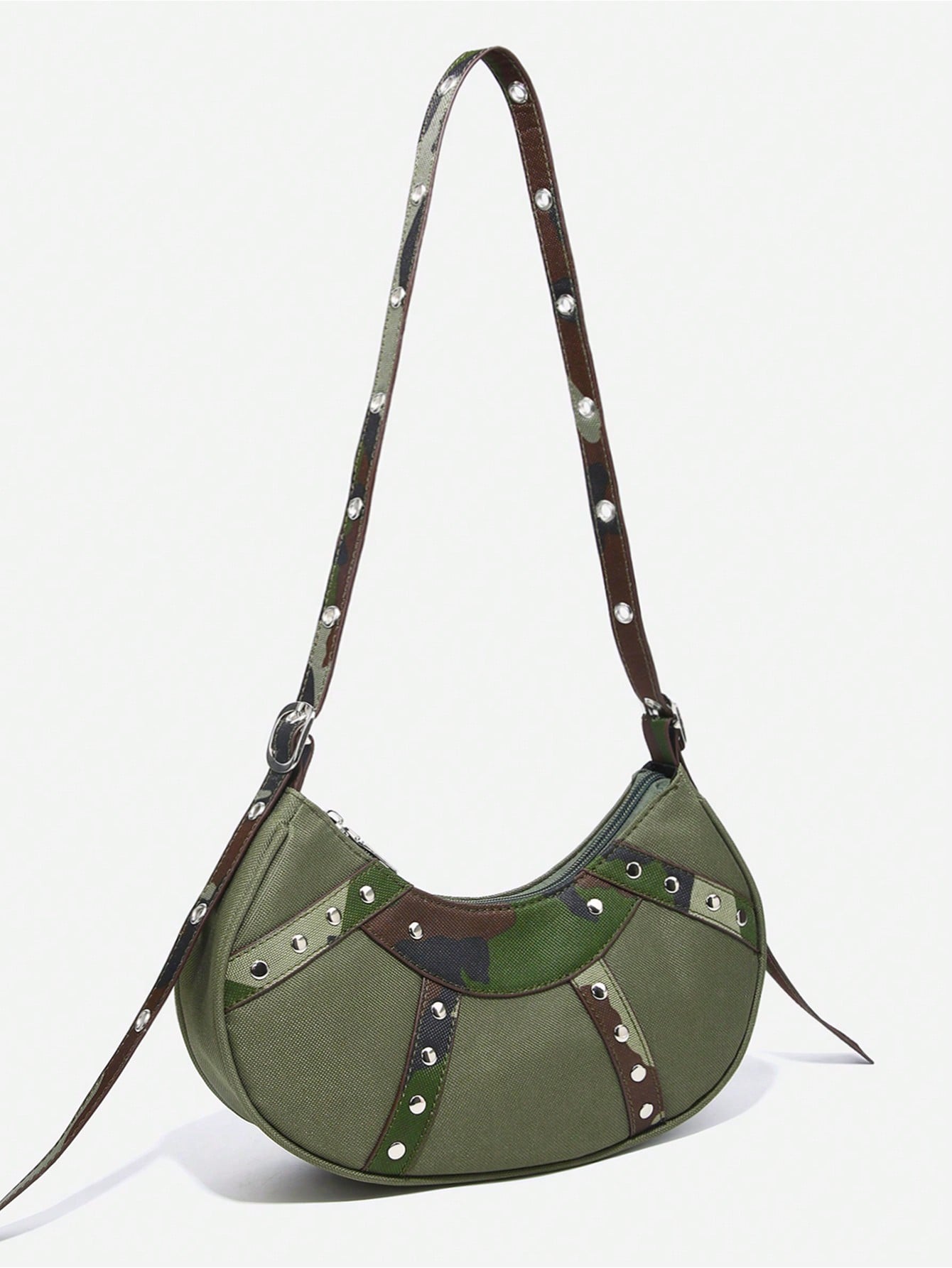 Легкая деловая повседневная сумка-хобо с шипами для девочек-подростков, армейский зеленый