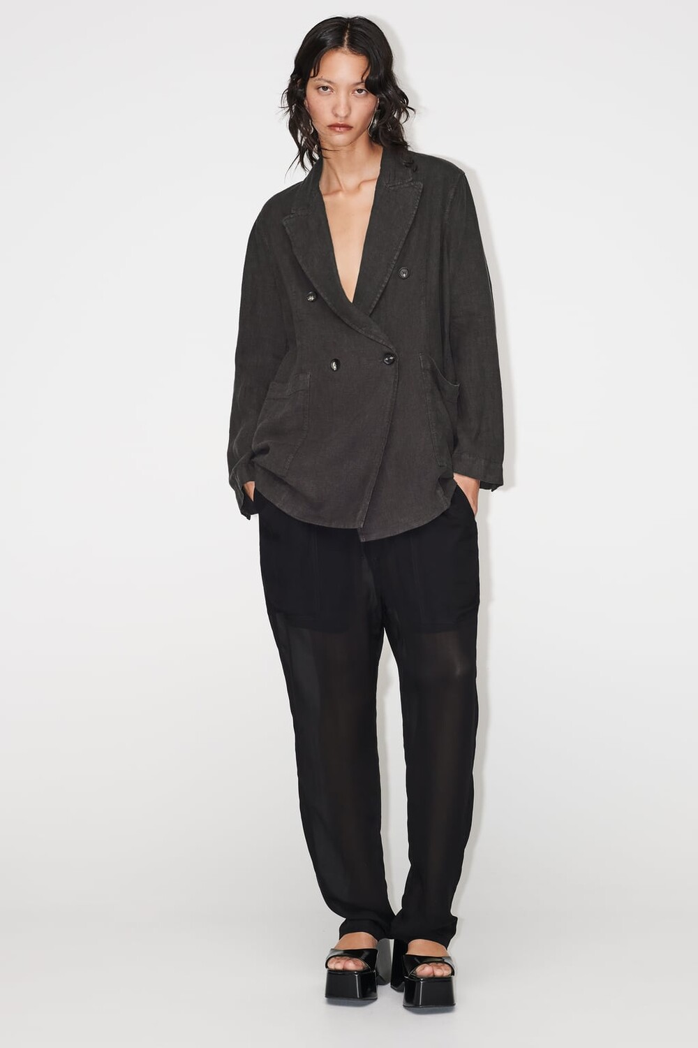 

Пиджак из льна релаксированного кроя ZARA, серый