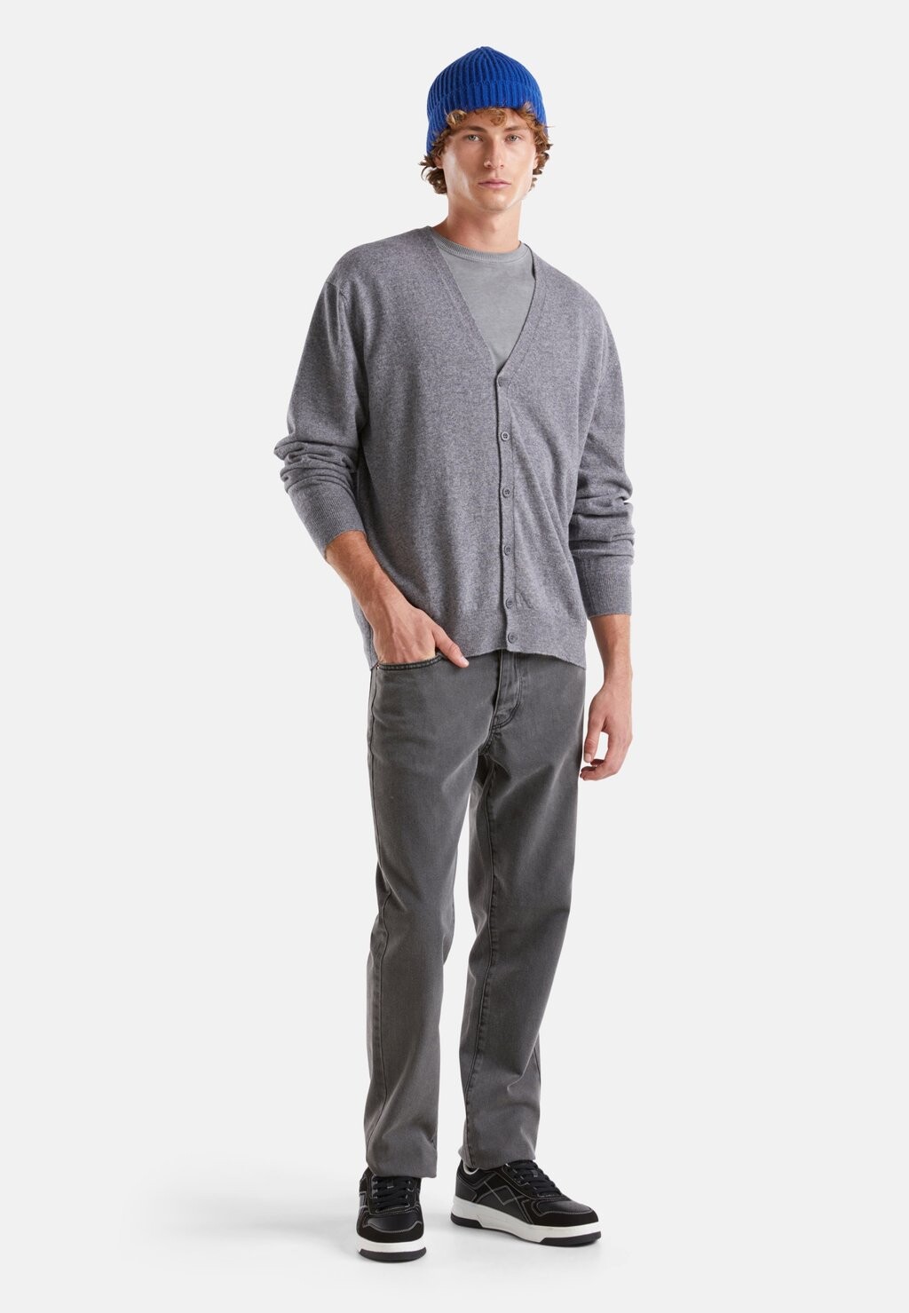 

Кардиган WITH CHAINSTITCH LOGO ON BACK RELAXED FIT United Colors of Benetton, серый